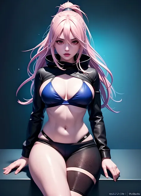 Close-up of a person with a very beautiful body and a very sexy body, cyberpunk anime girl, female cyberpunk anime girl, anime cyberpunk art, Digital cyberpunk anime art, cyberpunk anime art, cyberpunk anime girl in hoodie, - Anime art,pink tattoo,There is...