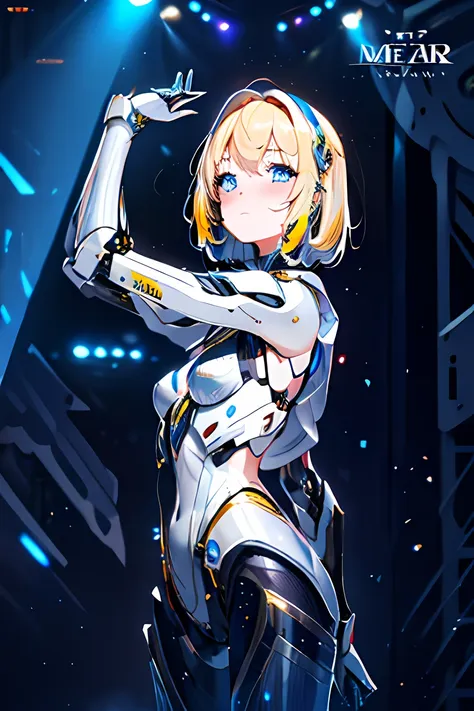 high quality, ultra high resolution, ultra realistic, super detailed, robot, mecha, metal bodysuit, slim, beautiful, blue eyes, ...