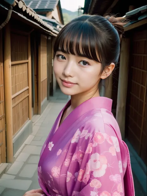 Beautuful Women、age19 、bustshot、80mm、Yukata、Japanese houses