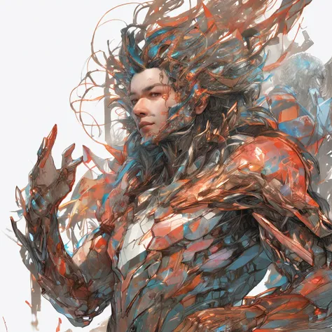 full body view, a beautiful Caucasian man, Taper Haircut + Brushed Up hair, red, an black and gold shiny shoulder armor , happy, Full body, Beautiful anime waifu style girl, hyperdetailed painting, luminism, art by Carne Griffiths and Wadim Kashin concept ...