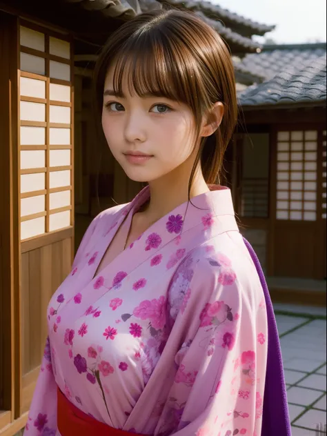 Beautuful Women、20yr old 、head shot、80mm、Yukata、Japanese houses