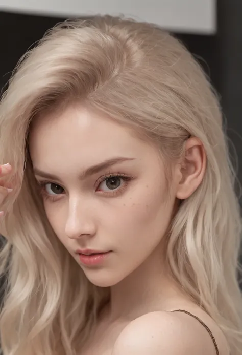 An 18-year-old and an 18-year-old woman，The blonde，（Broken hair high ponytail：1.3），Slender body，Optimal proportions，Slim abs，perfect bodies，tattoo on chest，dark themes，soothing tones，pastelcolor，hight contrast，（Natural skin texture，ultra-realistic realism，...