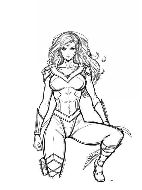 a drawing of a woman in a superhero costume, desenhado no estilo de artgerm, bola lineart, Retrato de corpo inteiro de Jean Grey, outline sketch, valkyrie style character, character design sketch, high quality sketch, Commission for High Res, desenho de ca...