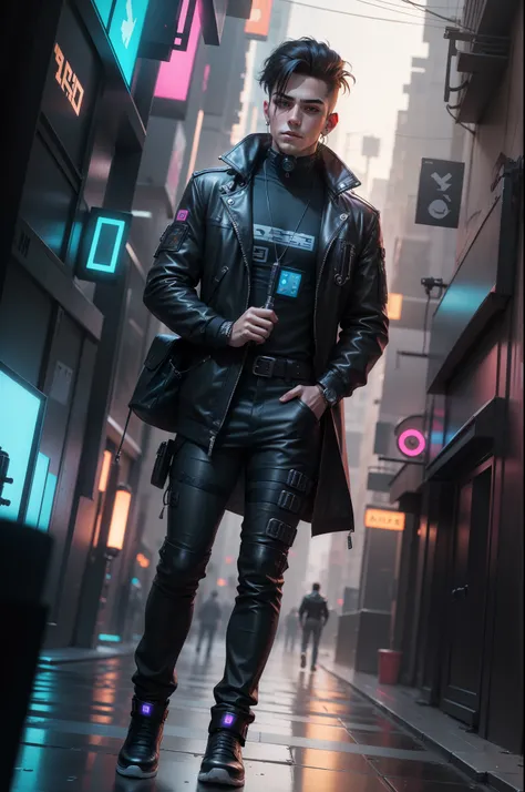 Change background cyberpunk handsome boy, realistic face, 8k, ultra realistic