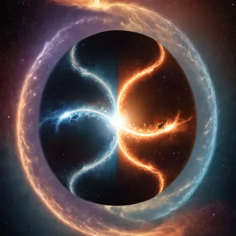 "In a colorful multiverse where reality bends to the whims of quantum mechanics, imagine a yin and yang totem filled with earth and water, fire and wind across parallel dimensions, where gravity changes, time loops, and the possibilities are endless."