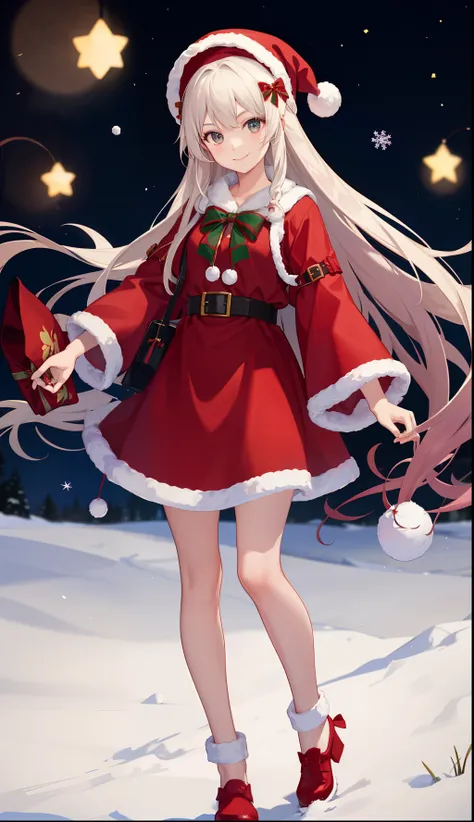 1girl in、A smile、Christmas、Dressed in Santa Claus costume、