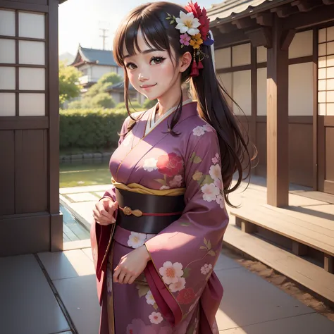 Masterpiece, high definition, best quality, 1 girl solo, kamisato_ayaka, smile, kimono