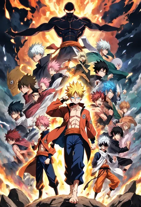 Combina o Naruto, Ichigo, Luffy, Asta, Natsu, Meliodas, Goku, Lelouch, Deku and Saitama in a single powerful character.