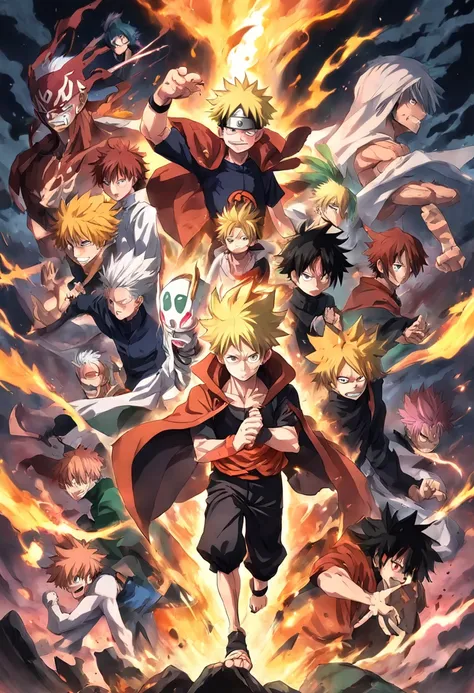 Combina o Naruto, Ichigo, Luffy, Asta, Natsu, Meliodas, Goku, Lelouch, Deku and Saitama in a single powerful character.