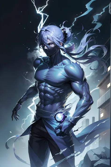 epic anime style, purple lightning, evil temperament, 20 years old male shadow assassin, black aura shine, shadow supervisor, handsome face, brilliant and majestic. Beautiful standard body and complete body structure. full body shot of a man with lightning...