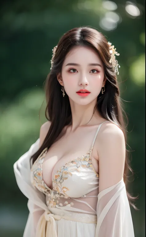 ((Best Quality, 8k, Masterpiece: 1.3)), Focus: 1.2, Perfect Body Beauty: 1.4, Buttocks: 1.2, ((Layered Haircut)), (Wet Clothes: 1.1), (Rain, Street:1.3), (Breasts: 1.2), (Hanfu: 1.2), Bare Shoulders, Bare Legs, Highly Detailed Face and Skin Texture, Fine E...