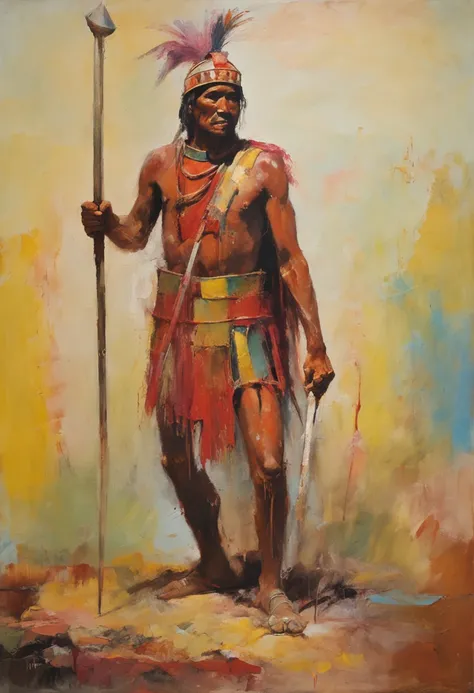 "Inca warrior after a bloody battle"