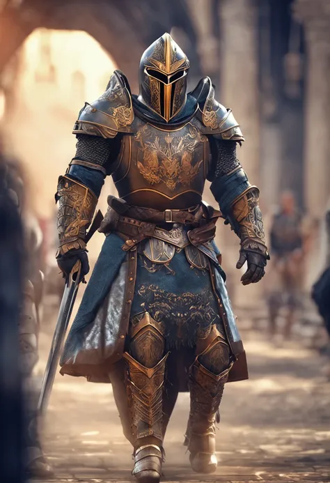 Royal Knights，Gorgeous heavy armor wraps the whole body，show，femele，Tall and mighty，Point the Knights Sword to the ground，sportrait，closeup cleavage，Solemn，flatchest，modest，humble，Cinematic, hdr, primitive, Intricate, High quality, Gorgeous shades, Intrica...