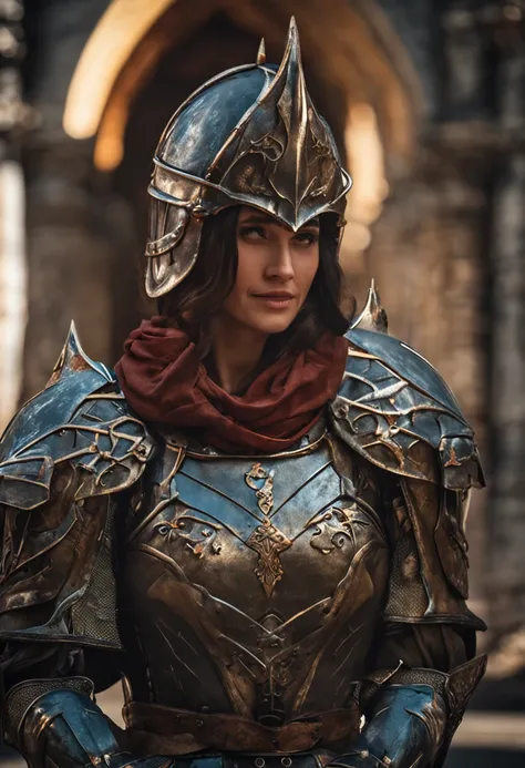 Royal Knights，Gorgeous heavy armor wraps the whole body，show，femele，Tall and mighty，Point the Knights Sword to the ground，sportrait，closeup cleavage，Solemn，flatchest，modest，humble，Cinematic, hdr, primitive, Intricate, High quality, Gorgeous shades, Intrica...