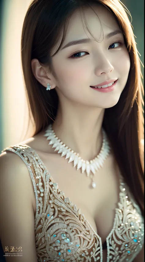 The female model wears gorgeous and delicate butterfly jewelry, brilliant colorful, Fine engraving, Shine brightly, The attention to detail, The jewelry is of high quality, Extremely high image quality，Close-up Shot Shot,16k magazine cover， softlighting, l...