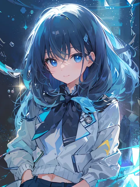 ((top-quality)), ((​masterpiece)), ((ultra-detailliert)), (extremely delicate and beautiful), girl with, 独奏, cold attitude,((Black jacket)),She is very(relax)with  the(Settled down)Looks,A dark-haired, depth of fields,evil smile,Bubble, under the water, Ai...