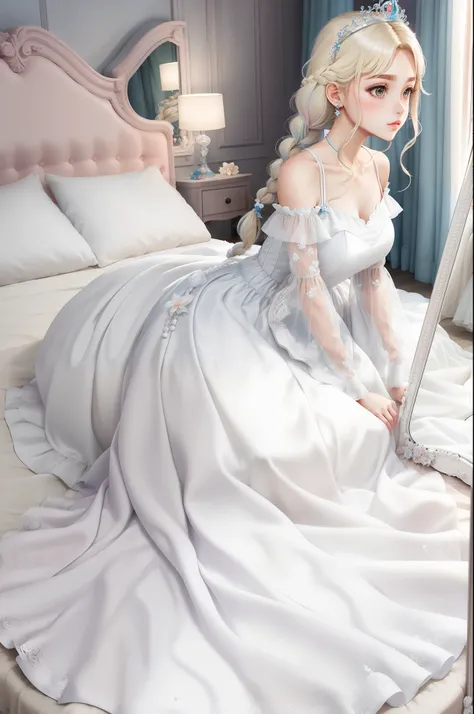 Princess　A Princess　Soft　Good style best quality(Highest Quality) , High quality(hiquality)　Soft hair　shuicolor　Fluffy dress blonde　Braids, The whole body is reflected, Very delicate tone and good atmosphere　on the beds