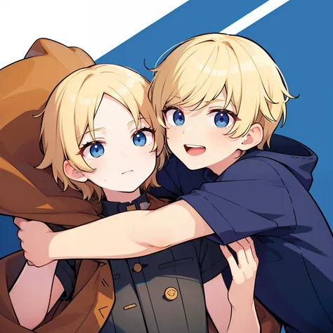 superfine illustration,Animated,1boy,man,Mans,gay,Yaoi,Guy,man,Mans,Short hair,Curly hair,Parted bangs,Blonde hair,Blue eyes,White skin,arms around neck