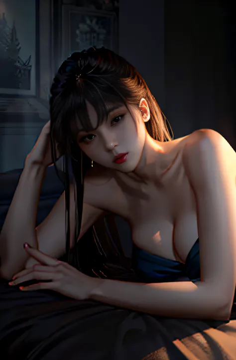 best qualtiy，tmasterpiece，超高分辨率，（realisticlying：1.4），RAW photogr，1girll，bshoulders，in the darkness nigth，deep shading，low tune，Cold light nudity