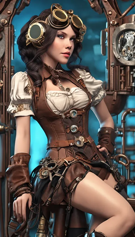 Alafe in leather costume posing for photo、Garter Belt、Steampunk Pin-Up Girl、Steampunk girls、steampunk beautiful anime woman、(highly detailed figure)、Beautiful Goddess of Steampunk、steampunk cyberpunk、Wearing steampunk costumes、Wearing a detailed steampunk ...