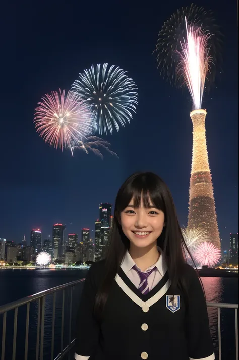 A smile、hi-school girl、校服、While doing fireworks、mare、Tokyo Skytree