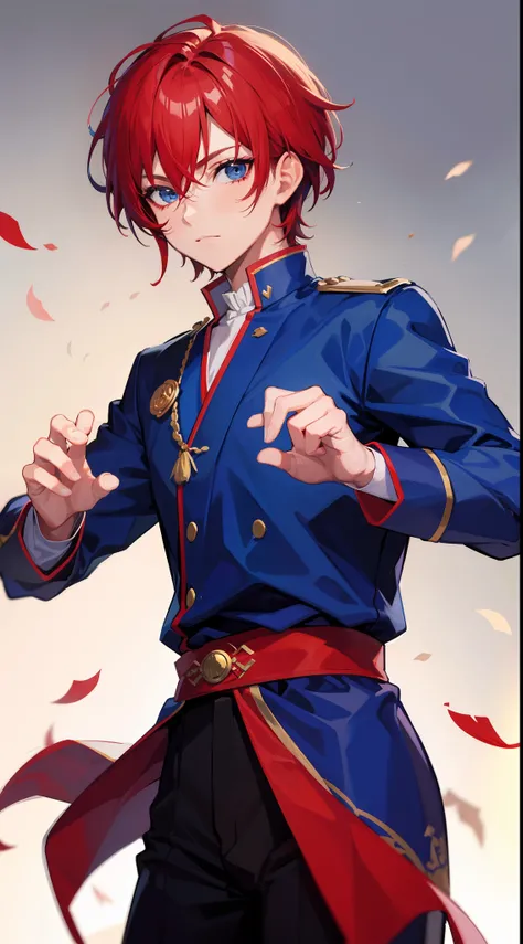 Young guy, short red hair, blue eyes, prince, martial arts, Masterpiece, hiquality