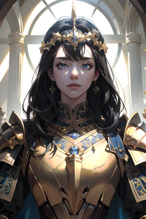 （Very detailed 8k wallpapers），Royal Knights，Gorgeous golden heavy armor wraps the whole body，Tall and mighty，Point the Knights Sword to the ground，（Portrait close-up：1.4），Solemn，depth of fields，modest，humble，Cinematic, hdr, primitive, Intricate, High quali...