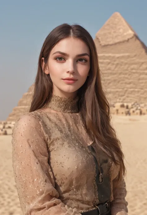 A girl instagram influencer in front the Giza Pyramds