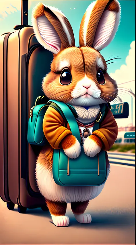 A cute furry rabbit is grumpy on her travel itinerary