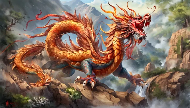 Chinese dragon, full bodyesbian, Loong, extremely detailed CG unity 8k wallpaper), (colorful:1.2), long hair, sharp teeth, red eyes, teeth, huge, Hires upscale: 1.7, Hires upscaler: 4x_NMKD-Siax_200k, Denoising strength: 0.45, lifelike texture, Dynamic ang...