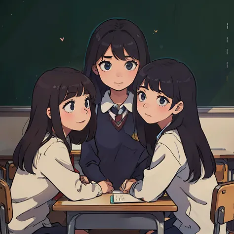 best qualityer，Three girls in the classroom whispered to each other