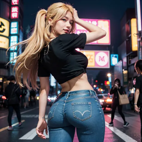 1girl, (pink Eyes), laughing, (Sana Minatozaki), wide hips, Big Boobs, big ass, (Best Quality, 8k, Masterpiece: 1.3), Clear Focus: 1.2, Perfect Body Beauty: 1.4 , Slender Abs: 1.2, Highly detailed face and skin texture, detailed eyes, double eyelids, (blon...