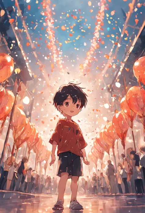 A boy, zoo, many balloons, happy, happy, perfect quality, clear focus (clutter - home: 0.8), (masterpiece: 1.2) (realistic: 1.2) (bokeh) (best quality) (detailed skin: 1.3) (complex details) (8K) (detail eyes) (sharp focus), (happy) full body, two children...