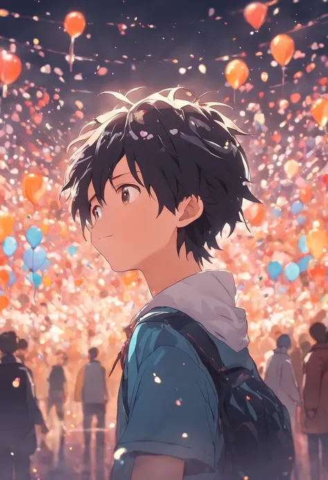 A boy, zoo, many balloons, happy, happy, perfect quality, clear focus (clutter - home: 0.8), (masterpiece: 1.2) (realistic: 1.2) (bokeh) (best quality) (detailed skin: 1.3) (complex details) (8K) (detail eyes) (sharp focus), (happy) full body, two children...