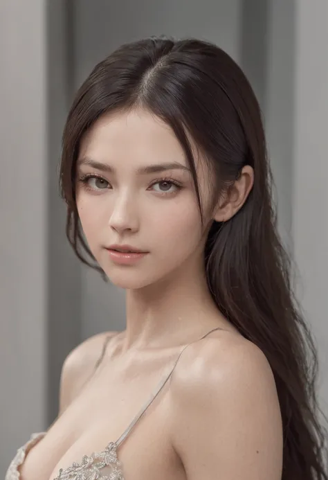 best quality, masterpiece, high res, realistic, photographic,(exquisite body:1.2),gorgeous face,(milky skin:1.3),intricate details, high resolution, high detail RAW color photo, wallpaper, 1 girl, black hair, long hair, straight hair, solo, mid breasts, ba...