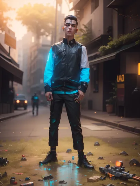 Change baground cyberpunk 17 years old handsome boy gangster look realistic face. 8k