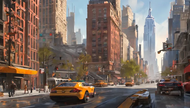 a concept art of a futuristic new york city, beautiful realistic atmosphere, environment, people, detailed, realistic, concept art, unreal engine 5, structure, sci-fi, urban, ray tracing, CGI, perfect visuals, lighting, smooth, movie, screen-space reflecti...