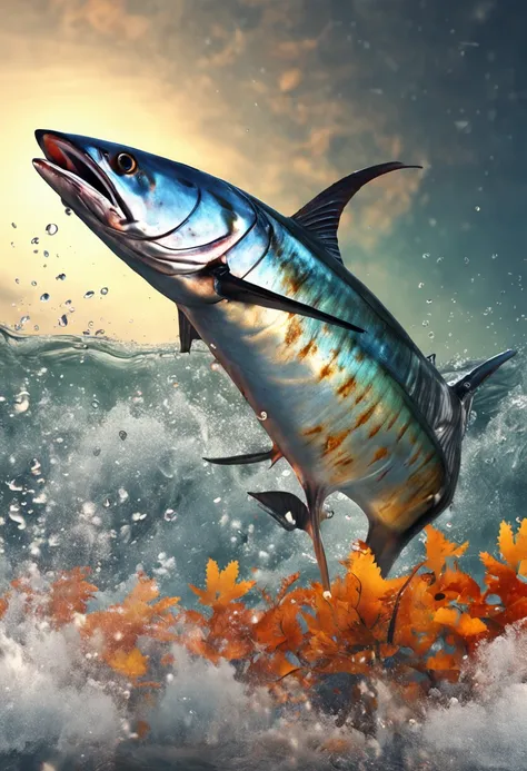 A few autumn swordfish、Saury、Autumn swordfish on ice、Realistic cinematic photos, Ultra HD, Realistic, Vivid colors, Highly detailed, UHD Drawings, pen and ink, Perfect composition, beautiful detailed intricate insanely detailed octane render trending on ar...