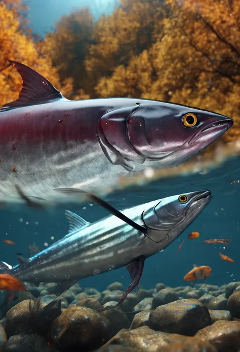 A few autumn swordfish、Saury、Autumn swordfish on ice、Realistic cinematic photos, Ultra HD, Realistic, Vivid colors, Highly detailed, UHD Drawings, pen and ink, Perfect composition, beautiful detailed intricate insanely detailed octane render trending on ar...