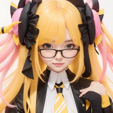 Yellow-pink transparent texture，Suitable for long hair，Wide black glasses，The face is relatively large，Silly，Looks silly and cute，Its a cute girl