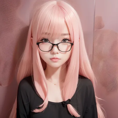 Yellow-pink transparent texture，Suitable for long hair，Wide black glasses，The face is relatively large，Silly，Looks silly and cute，Its a cute girl