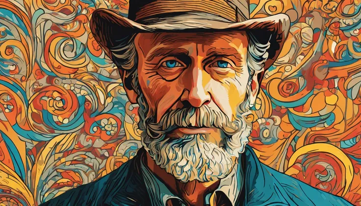 closeup of Vincent Van Gogh in San Francisco, looking at viewers, facing viewers, (eye contact with camera), looking at camera, colorful, perfect drawing, perfectly drawn face, high quality, cinematic quality, clear details, high definition, high resolutio...