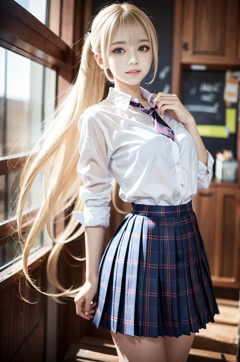 portlate、((school uniforms))、bright expression、poneytail、young shiny shiny white shiny skin、best looks、blonde reflected light、pl...