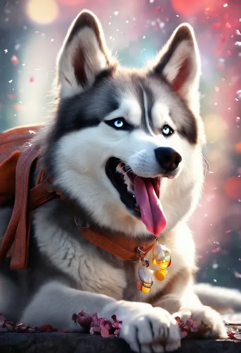 a husky ,expressions,multiple pass,angry,happy,coquettish,eye-catching tags