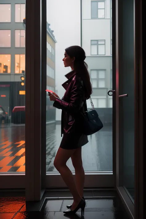 Date: 2016
Location: Copenhagen, Denmark
Description: Through a rain-soaked window of a chic apartment, a woman watches as neon reflections dance on the wet pavement, capturing the allure of a contemporary metropolis.