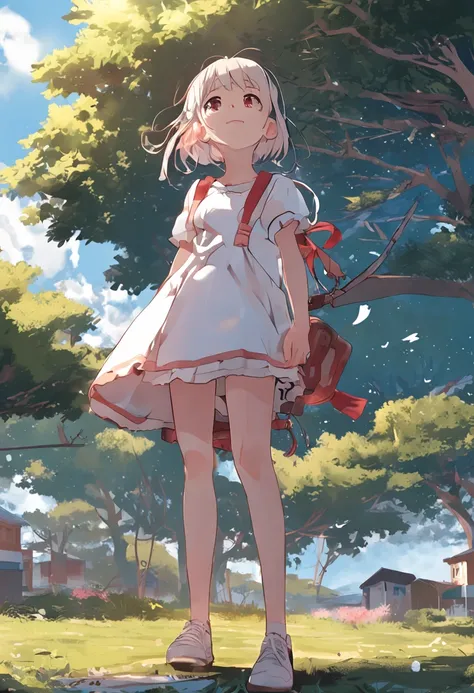 (best quality,masterpiece:1.3),((cute 1 girl:1.2)),(child,14 years old:1.4),low twintails,hair,solo,cloud,dress,(red sky:0.9),short sleeves,(looking at viewer:1.1),brown eyes,(transparent  clothes:1.2),(full body:1.2),(dynamic pose:1.3),day,cloudy sky,flor...