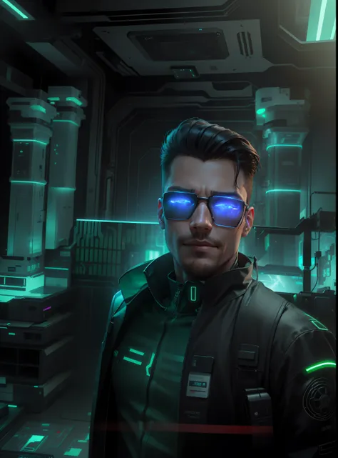 (absurd, intricate details, masterpiece, best quality, high resolution, 8k), 1 male, original face, quiff black hair, teary eyes, looking at viewer, solo, (full body: 0.6), detailed background, detailed face, (CircuitBoardAI, electronic theme:1.1) futurist...