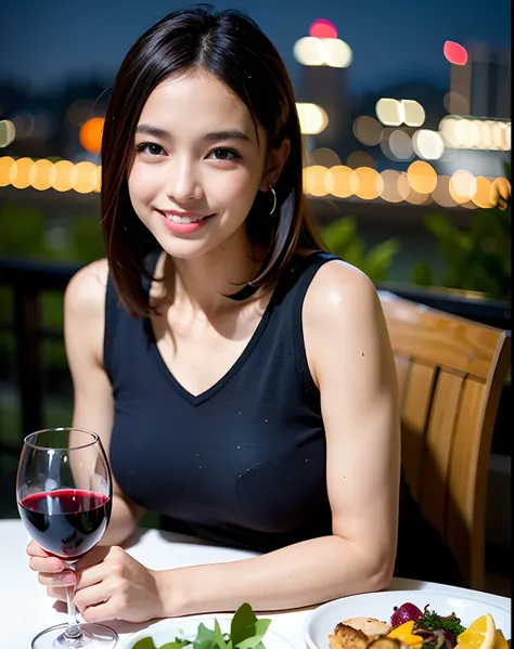 (64K, UHD, top quality, masterpiece: 1.2), (realistic, photorealistic: 1.37), super detailed, pretty woman 1 person, (slim face), (slim body), (brown hair), (short cut), cheeks slightly blushing, (44 years old), 38 years old, solo, beautiful detailed urban...