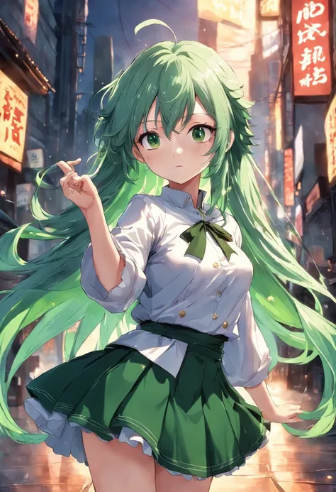 Fairy, fairytale, Green hair and green eyes,skirts, white background