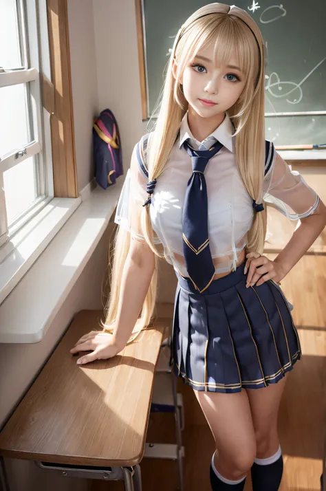 portlate、((school uniforms:1.5))、bright expression、poneytail、young shiny shiny white shiny skin、best looks、blonde reflected ligh...